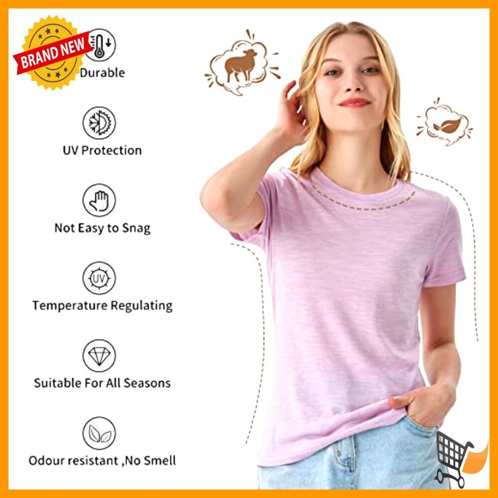 Merino Wool T-Shirt Crew Neck Short Sleeve Base Layer Odor Resistant Travel - Picture 3 of 7